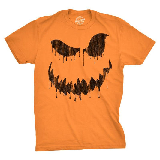 Mens Drippy Dan Pumpkin T Shirt Funny Halloween Jack O Lantern Creepy Smile Tee For Guys Mens Funny T Shirts Cool Tees Soft Stylish Casual Menswear Halloween Apparel for Men Novelty Tees for Guys Orange - L