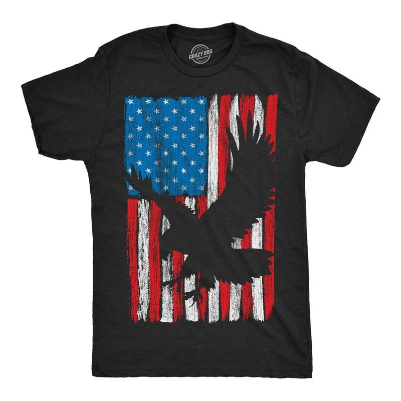 Mens Eagle In Flag Awesome T Shirt Fourth Of July Graphic Tee For Men Mens Funny T Shirts Cool Tees Soft Stylish Casual Menswear Patriotic Apparel for Men Novelty Tees for Guys Black -