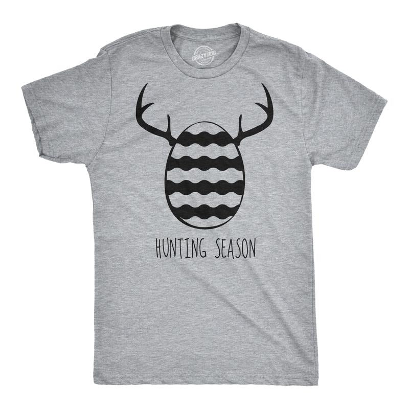 Mens Easter Egg Hunting Season Hunt Funny Deer Bunny Gift for Adult T Shirt Mens Funny T Shirts Cool Tees Soft Stylish Casual Menswear Easter Apparel for Men Funny Hunting Short Sleeve Novelty Tees Light Grey