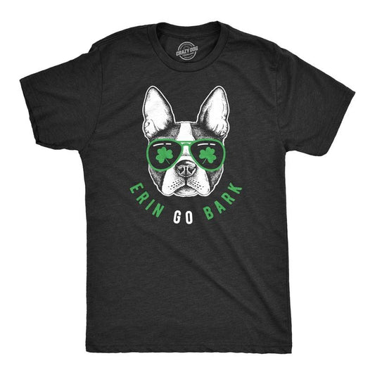 Mens Erin Go Bark T Shirt Funny Saint Patricks Day St Patty Clothes Dog Tee Mens Funny T Shirts Cool Tees Soft Stylish Casual Menswear Saint Patrick's Day Apparel for Men Funny Dog Short Sleeve Black