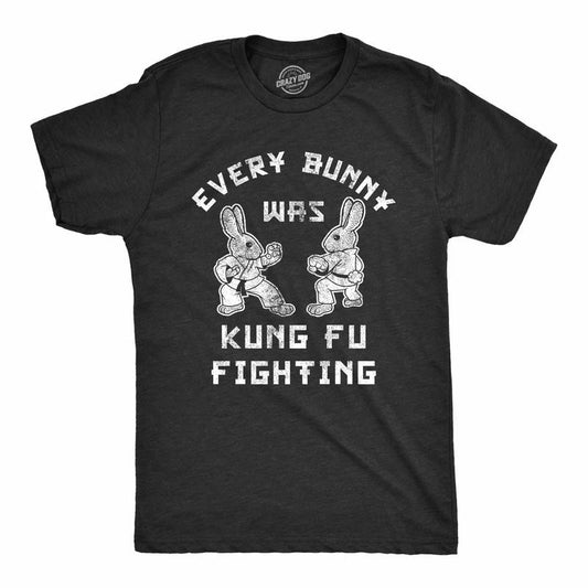 Mens Every Bunny Was Kung Fu Fighting T Shirt Funny Graphic Tee Cool Easter Gift Fun Mens Funny T Shirts Cool Tees Soft Stylish Casual Menswear Easter Apparel for Men Funny Animal Short Sleeve Novelty Black