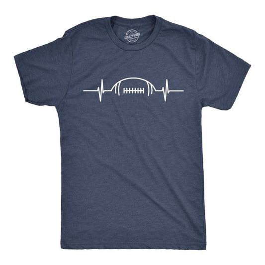 Mens Football Heart Rate T Shirt Funny Sunday Gameday Tee Mens Funny T Shirts Cool Tees Soft Stylish Casual Menswear Football Apparel for Men Novelty Tees for Guys Navy -