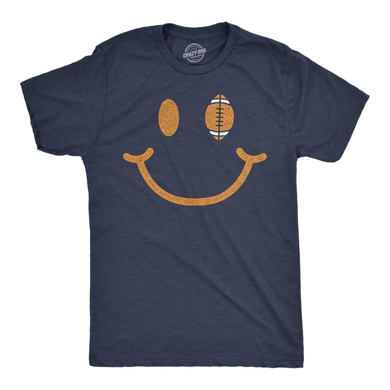 Mens Football Smiling Face Funny T Shirt Sports Graphic Tee For Men Mens Funny T Shirts Cool Tees Soft Stylish Casual Menswear Funny Football Short Sleeve Novelty Tees for Guys Navy -