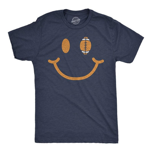 Mens Football Smiling Face Funny T Shirt Sports Graphic Tee For Men Mens Funny T Shirts Cool Tees Soft Stylish Casual Menswear Funny Football Short Sleeve Novelty Tees for Guys Navy -