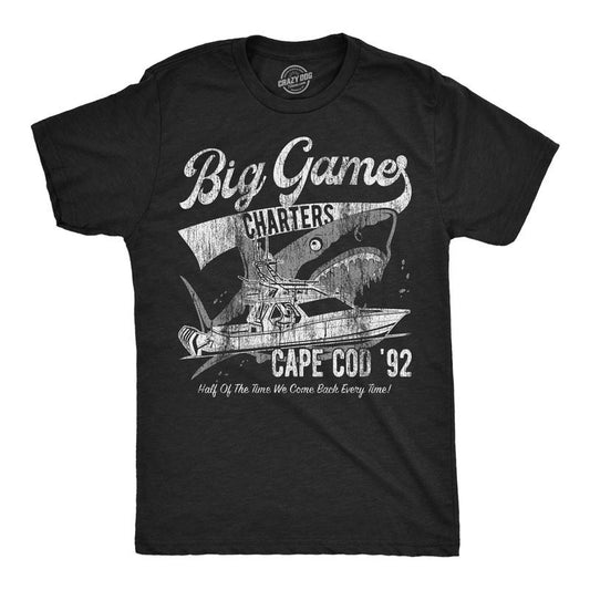 Mens Funny T Shirts Big Game Charters Sarcastic Fishing Graphic Tee For Men Mens Funny T Shirts Cool Tees Soft Stylish Casual Menswear Sarcastic Apparel for Men Funny Fishing Short Sleeve Novelty Tees Black -