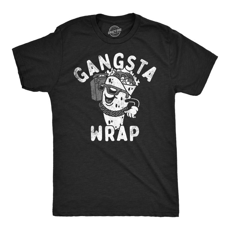 Mens Funny T Shirts Gangsta Wrap Sarcastic Food Graphic Tee For Men Mens Funny T Shirts Cool Tees Soft Stylish Casual Menswear Music Apparel for Men Funny Food Short Sleeve Novelty Tees for Guys Black -
