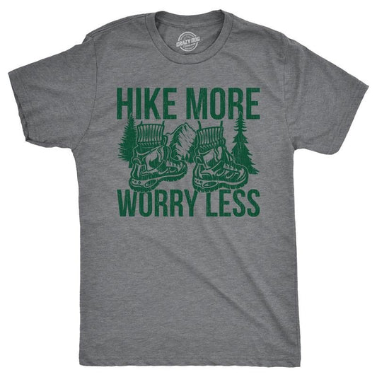 Mens Funny T Shirts Hike More Worry Less Sarcastic Nature Graphic Novelty Tee For Men Mens Funny T Shirts Cool Tees Soft Stylish Casual Menswear Funny Camping Short Sleeve Novelty Tees for Guys Dark Grey