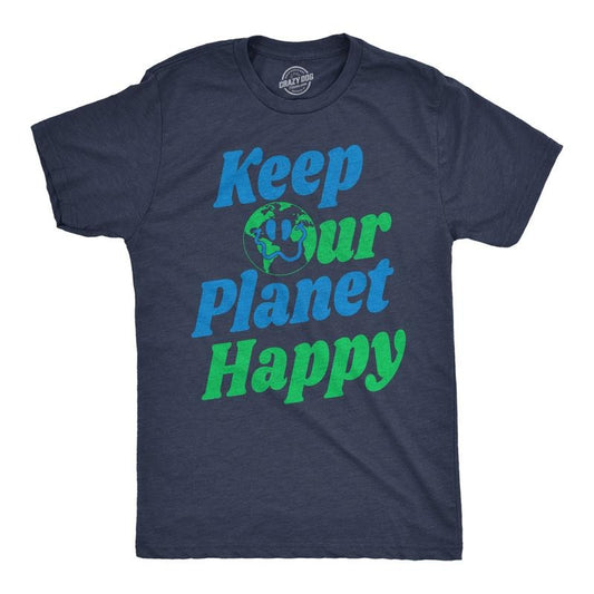 Mens Funny T Shirts Keep Our Planet Happy Awesome Earth Day Tee For Men Mens Funny T Shirts Cool Tees Soft Stylish Casual Menswear Environmental Apparel for Men Novelty Tees for Guys Navy -