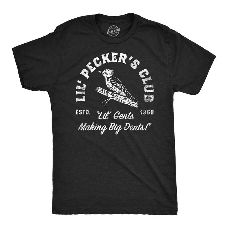 Mens Funny T Shirts Lil Peckers Club Sarcastic Bird Graphic Novelty Tee For Men Mens Funny T Shirts Cool Tees Soft Stylish Casual Menswear Sarcastic Apparel for Men Funny Animal Short Sleeve Novelty Black -