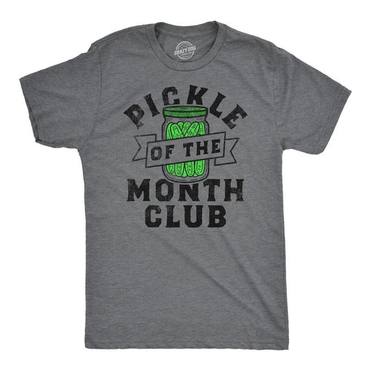 Mens Funny T Shirts Pickle of the Month Club Sarcastic Food Graphic Novelty Tee for Men Mens Funny T Shirts Cool Tees Soft Stylish Casual Menswear Sarcastic Apparel for Men Funny Food Short Sleeve Dark Grey