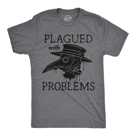 Mens Funny T Shirts Plagued With Problems Sarcastic Graphic Novelty Tee For Men Mens Funny T Shirts Cool Tees Soft Stylish Casual Menswear Funny Sarcastic Short Sleeve Novelty Tees for Guys Dark Grey