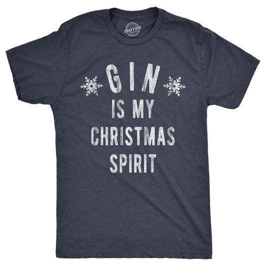 Mens Gin Is My Christmas Spirit T Shirt Funny Xmas Holiday Booze Drinking Lovers Tee For Guys Mens Funny T Shirts Cool Tees Soft Stylish Casual Menswear Christmas Apparel for Men Funny Liquor Short Navy - GIN