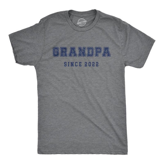 Mens Grandpa Since 2022 Tshirt Funny New Grandfather Graphic Novelty Tee For Guys Mens Funny T Shirts Cool Tees Soft Stylish Casual Menswear Funny Grandpa T Shirt Novelty Tees for Men Dark Grey