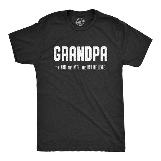 Mens Grandpa The Man The Myth The Bad Influence T shirt Funny Grandfather Papa Mens Funny T Shirts Cool Tees Soft Stylish Casual Black -