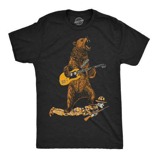 Mens Guitar Bear Funny T Shirts Sarcastic Rock And Roll Tee For Men Mens Funny T Shirts Cool Tees Soft Stylish Casual Menswear Animal Apparel for Men Funny Music Short Sleeve Novelty Tees for Guys Black -