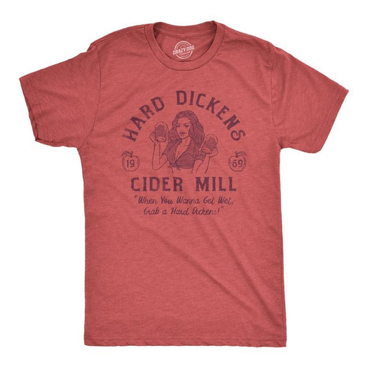 Mens Hard Dickens Cider Mill T Shirt Funny Adult Humor Cidery Joke Tee for Guys Mens Funny T Shirts Cool Tees Soft Stylish Casual Red -