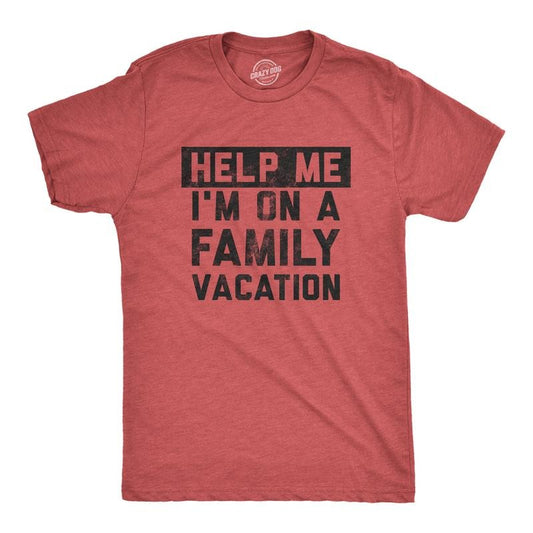 Mens Help Me Im On A Family Vacation T Shirt Funny Holiday Traveling Joke Tee for Guys Mens Funny T Shirts Cool Tees Soft Stylish Casual Menswear Sarcastic Apparel for Men Funny Summer Short Sleeve Red -