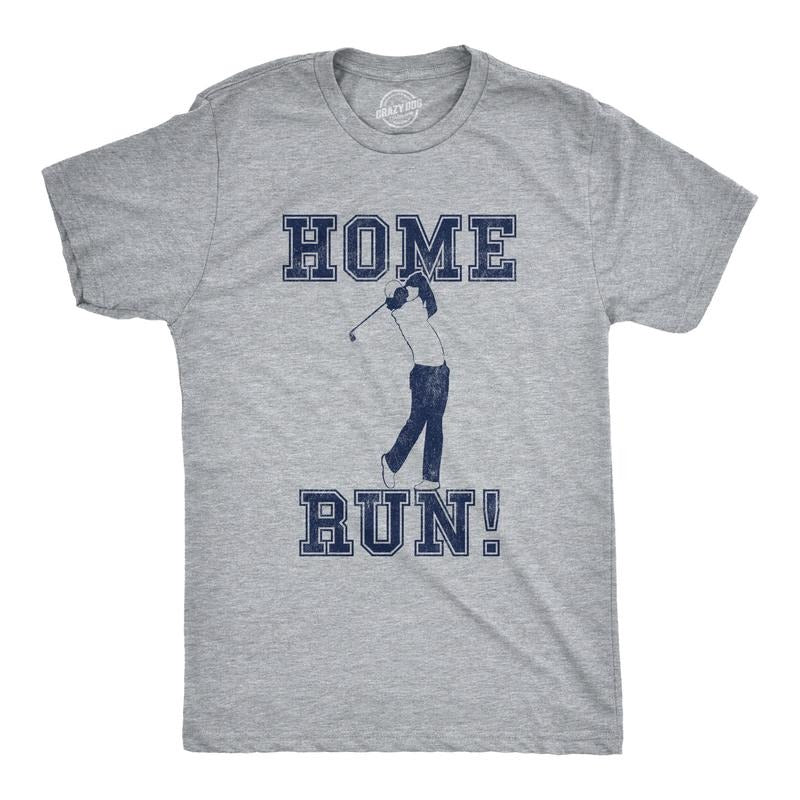 Mens Home Run Golf T Shirt Funny Sarcastic Sports Tee Mens Funny T Shirts Cool Tees Soft Stylish Casual Menswear Golf Apparel for Men Funny Baseball Short Sleeve Novelty Tees for Guys Light Grey