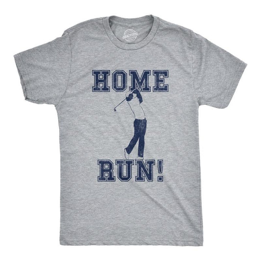 Mens Home Run Golf T Shirt Funny Sarcastic Sports Tee Mens Funny T Shirts Cool Tees Soft Stylish Casual Menswear Golf Apparel for Men Funny Baseball Short Sleeve Novelty Tees for Guys Light Grey