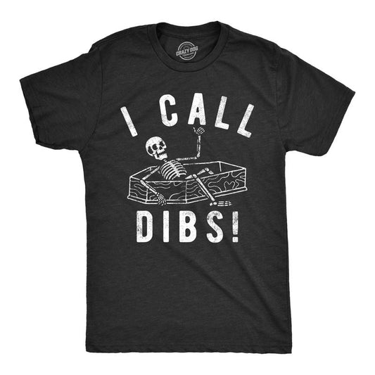 Mens I Call Dibs T Shirt Funny Dead Skeleton Coffin Joke Tee For Guys Mens Funny T Shirts Cool Tees Soft Stylish Casual Menswear Funny Sarcastic T Shirt Novelty Tees for Men Black -