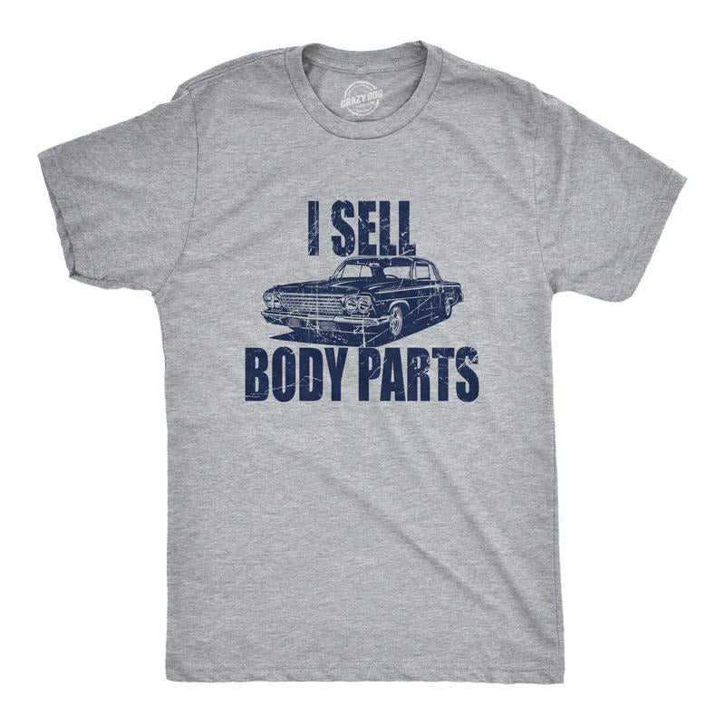 Mens I Sell Body Parts T Shirt Funny Mechanic Car Lover Joke Tee For Guys Mens Funny T Shirts Cool Tees Soft Stylish Casual Menswear Dad Joke Apparel for Men Funny Mechanic Short Sleeve Novelty Tees Light Grey