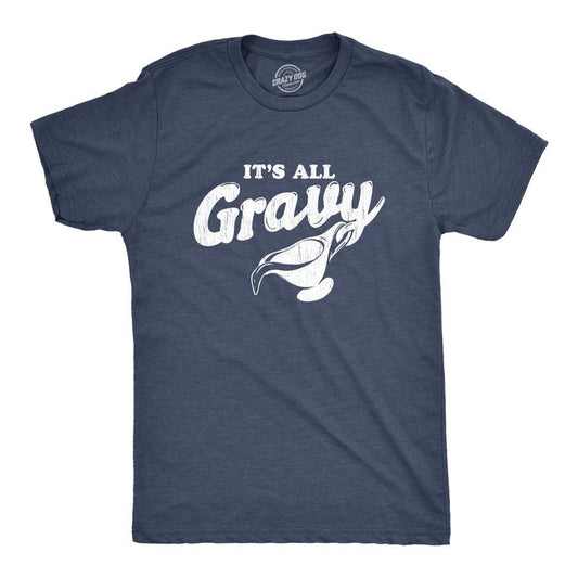 Mens It's All Gravy T Shirt Funny Thanksgiving Dinner Holiday Tee Mens Funny T Shirts Cool Tees Soft Stylish Casual Menswear Thanksgiving Apparel for Men Funny Food Short Sleeve Novelty Tees for Guys Navy