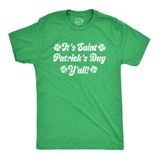 Mens Its Saint Patricks Day Yall T shirt Funny St Patrick Parade Green Irish Tee Mens Funny T Shirts Cool Tees Soft Stylish Casual Menswear Saint Patrick's Day Apparel for Men Novelty Tees for Guys Green