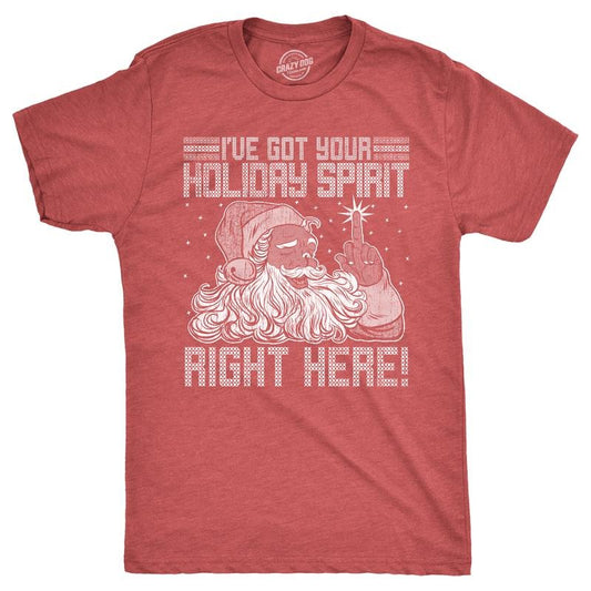 Mens Ive Got Your Holiday Spirit Right Here T Shirt Funny Xmas Rude Santa Claus Tee For Guys Mens Funny T Shirts Cool Tees Soft Stylish Casual Menswear Christmas Apparel for Men Funny Sarcastic Short Red -