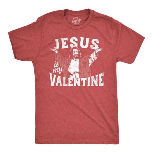 Mens Jesus Is My Valentine T Shirt Funny Valentines Day Religious Christian Joke Tee for Guys Mens Funny T Shirts Cool Tees Soft Stylish Casual Menswear Love Apparel for Men Funny Religious Short Red -