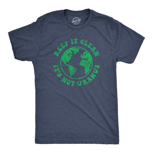 Mens Keep It Clean Its Not Uranus T Shirt Funny Planet Earth Tee Mens Funny T Shirts Cool Tees Soft Stylish Casual Menswear Funny Adult Humor Apparel for Men Funny Environmental Short Sleeve Novelty Navy -