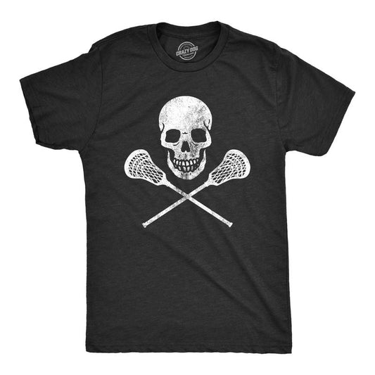Mens Lacrosse Skull T Shirt Funny Lax Sports Skull And Crossbones Graphic Novelty Tee Mens Funny T Shirts Cool Tees Soft Stylish Casual Menswear Funny  Short Sleeve Novelty Tees for Guys Black