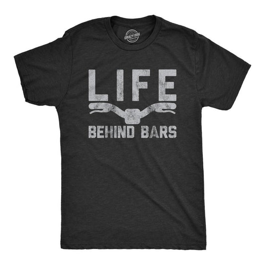 Mens Life Behind Bars T shirt Funny Cycling Bike Graphic Cycologist Novelty Tee Mens Funny T Shirts Cool Tees Soft Stylish Casual Menswear Funny Fitness Short Sleeve Novelty Tees for Guys Black
