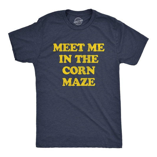 Mens Meet Me In The Corn Maze T Shirt Funny Halloween Fall Season Lovers Tee For Guys Mens Funny T Shirts Cool Tees Soft Stylish Casual Menswear Halloween Apparel for Men Novelty Tees for Guys Navy -