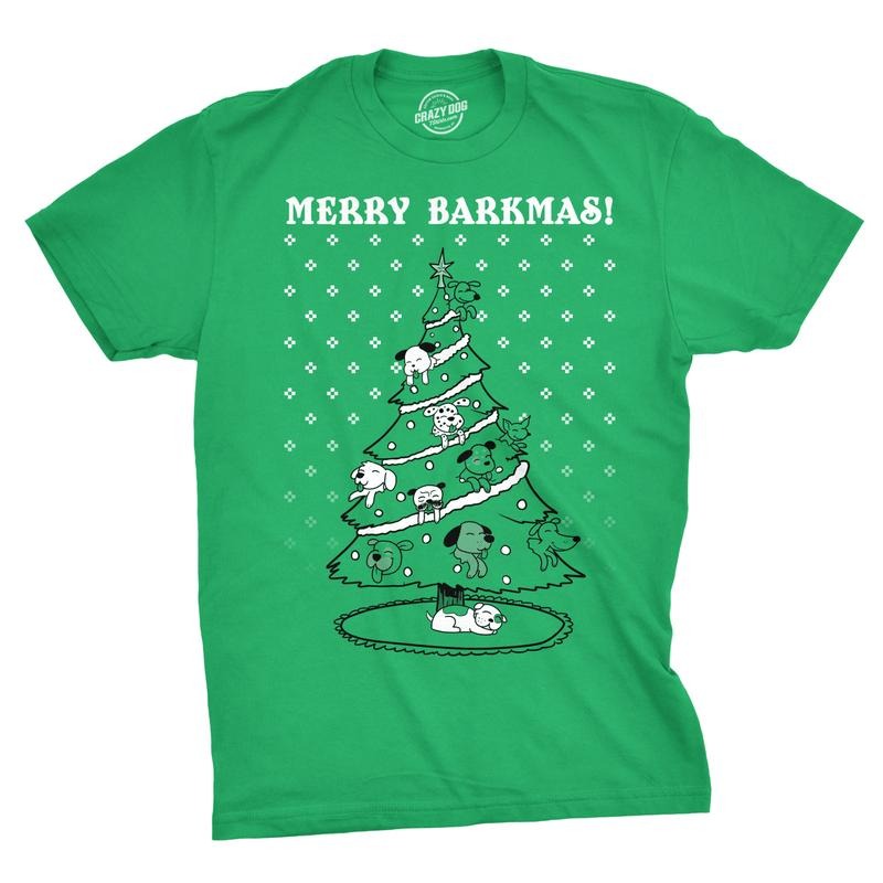 Mens Merry Barkmas Funny Dog Lover Christmas Tree Holiday T shirt Mens Funny T Shirts Cool Tees Soft Stylish Casual Menswear Christmas Apparel for Men Funny Dog Short Sleeve Novelty Tees for Guys Green