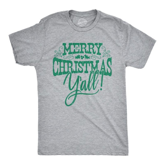 Mens Merry Christmas Yall T Shirt Cute Holiday Tee For Guys Mens Funny T Shirts Cool Tees Soft Stylish Casual Menswear Christmas Apparel for Men Novelty Tees for Guys Light Grey