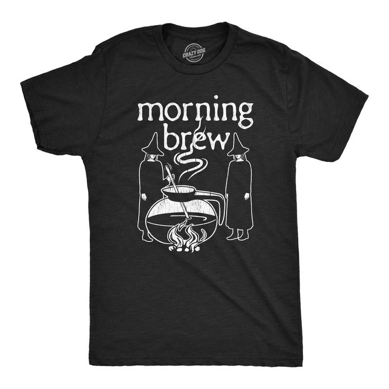 Mens Morning Brew T Shirt Funny Witch Potion Coffee Pot Joke Tee For Guys Mens Funny T Shirts Cool Tees Soft Stylish Casual Menswear Funny Coffee Short Sleeve Novelty Tees for Guys Black -