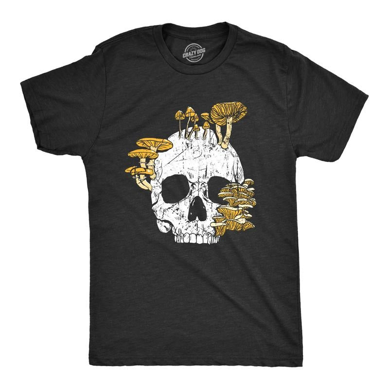 Mens Mushroom Skull T Shirt Fuuny Cool Dead Decaying Skeleton Shrooms Tee for Guys Mens Funny T Shirts Cool Tees Soft Stylish Casual Menswear Funny Sarcastic Short Sleeve Novelty Tees for Guys Black -