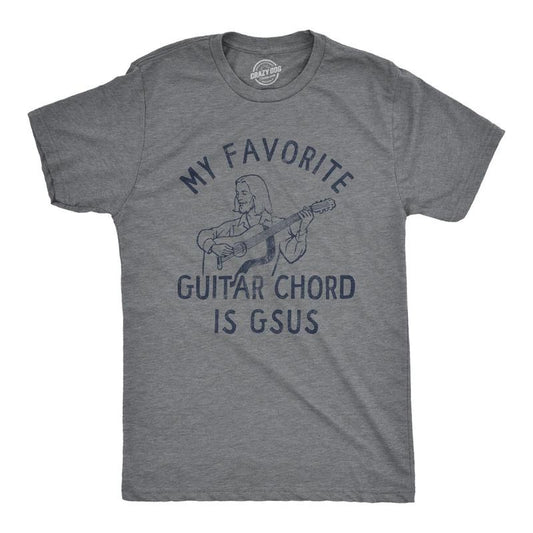 Mens My Favorite Guitar Chord Is GSUS T Shirt Funny Sarcastic Jesus Music Note Joke Novelty Tee for Guys Mens Funny T Shirts Cool Tees Soft Stylish Casual Menswear Religious Apparel for Men Funny Dark Grey