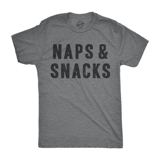 Mens Naps and Snacks T shirt Funny Sarcastic Saying Novelty Top Hilarious Quote Mens Funny T Shirts Cool Tees Soft Stylish Casual Menswear Sarcastic Apparel for Men Funny Food Short Sleeve Novelty Light Grey