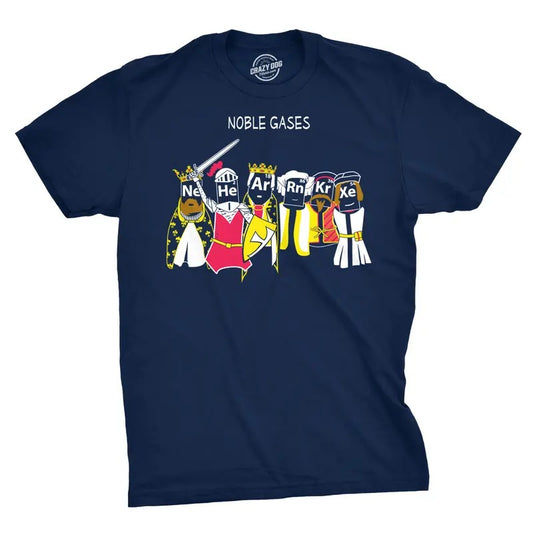 Mens Noble Gases Science T Shirt Funny Periodic Table Nerdy Graphic Tee Geeks Mens Funny T Shirts Cool Tees Soft Stylish Casual Menswear Science Apparel for Men Funny Nerd Short Sleeve Novelty Tees Navy