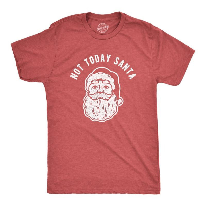 Mens Not Today Santa T Shirt Funny Christmas Party Holiday Graphic Tee Mens Funny T Shirts Cool Tees Soft Stylish Casual Menswear Christmas Apparel for Men Novelty Tees for Guys Red