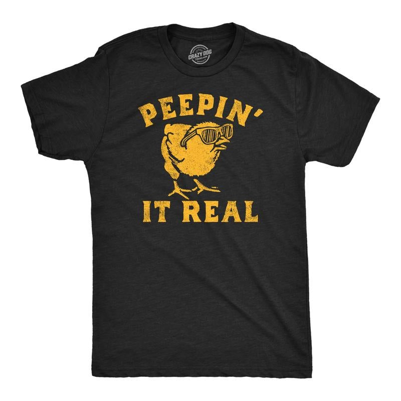 Mens Peepin It Real Funny T Shirt Sarcasic Graphic Tee For Men Mens Funny T Shirts Cool Tees Soft Stylish Casual Menswear Sarcastic Apparel for Men Funny Animal Short Sleeve Novelty Tees for Guys Black -