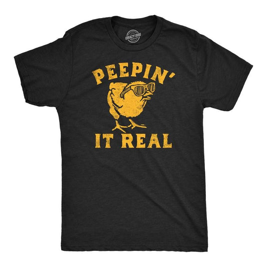 Mens Peepin It Real Funny T Shirt Sarcasic Graphic Tee For Men Mens Funny T Shirts Cool Tees Soft Stylish Casual Menswear Sarcastic Apparel for Men Funny Animal Short Sleeve Novelty Tees for Guys Black -