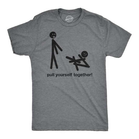 Mens Pull Yourself Together Funny Self Mocking Stick Figure T shirt Mens Funny T Shirts Cool Tees Soft Stylish Casual Menswear Funny Dark Grey