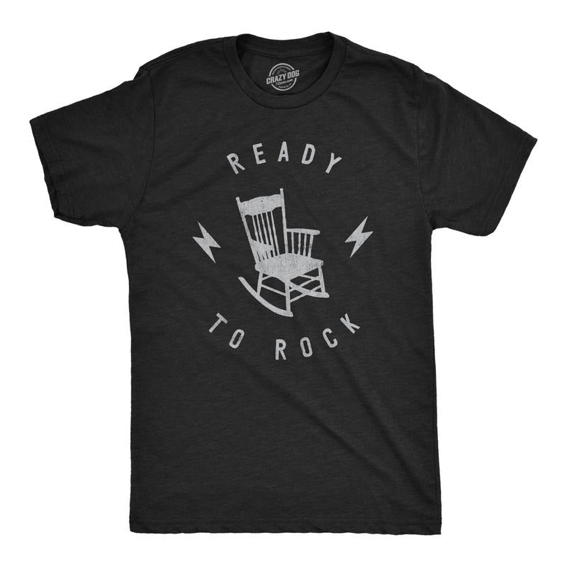 Mens Ready To Rock T Shirt Funny Rocking Chair Silly Music Joke Tee For Guys