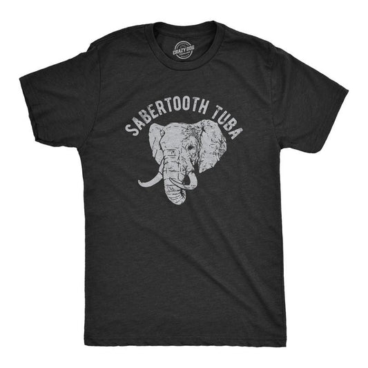 Mens Sabertooth Tuba T Shirt Funny Elephant Trunk Joke Tee For Guys Mens Funny T Shirts Cool Tees Soft Stylish Casual Menswear Animal T Shirt for Men Funny Music T Shirt Novelty Tees for Men Black -