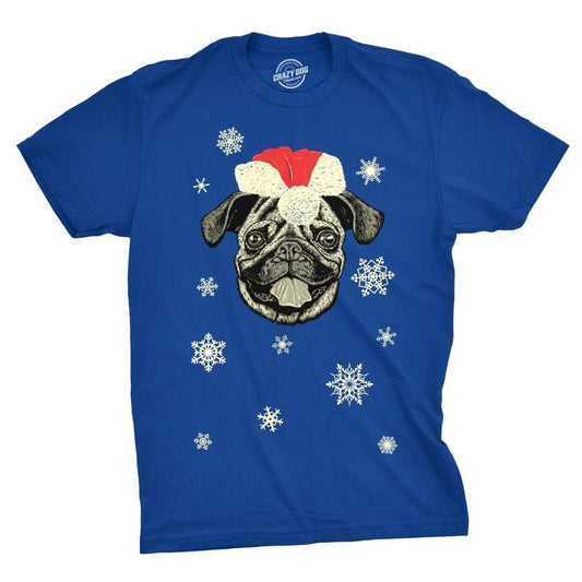 Mens Santa Pug Ugly Christmas Sweater Holiday T Shirt Mens Funny T Shirts Cool Tees Soft Stylish Casual Menswear Christmas Apparel for Men Funny Dog Short Sleeve Novelty Tees for Guys Royal
