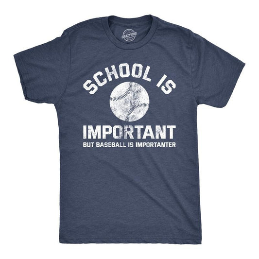 Mens School Is Important But Baseball Is Importanter T Shirt Funny Sports Tee Mens Funny T Shirts Cool Tees Soft Stylish Casual Menswear Funny Baseball Short Sleeve Novelty Tees for Guys Navy