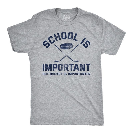 Mens School Is Important But Hockey Is Importanter T Shirt Funny Sports Tee Mens Funny T Shirts Cool Tees Soft Stylish Casual Menswear Funny Hockey Short Sleeve Novelty Tees for Guys Light Grey