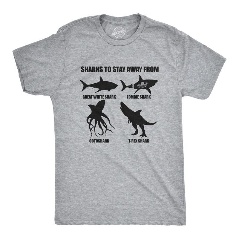 Mens Sharks to Stay Away From T Shirt Funny Ridiculous Sharks Joke Tee for Guys Mens Funny T Shirts Cool Tees Soft Stylish Casual Menswear Funny Sarcastic Short Sleeve Novelty Tees for Guys Light Grey